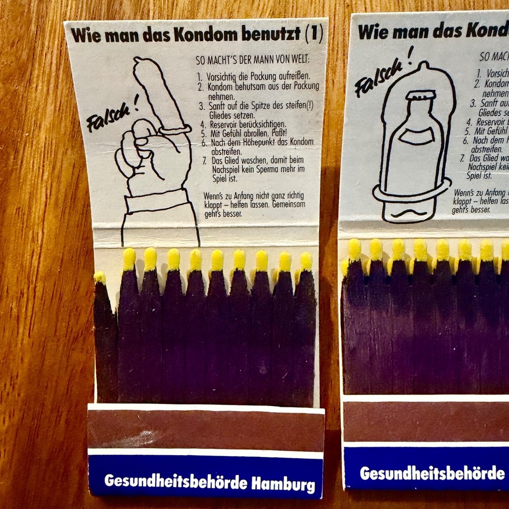 Rare 1980s German AIDS Awareness Matchbook Set Hamburg Condom Campaign - Picture 3 of 6
